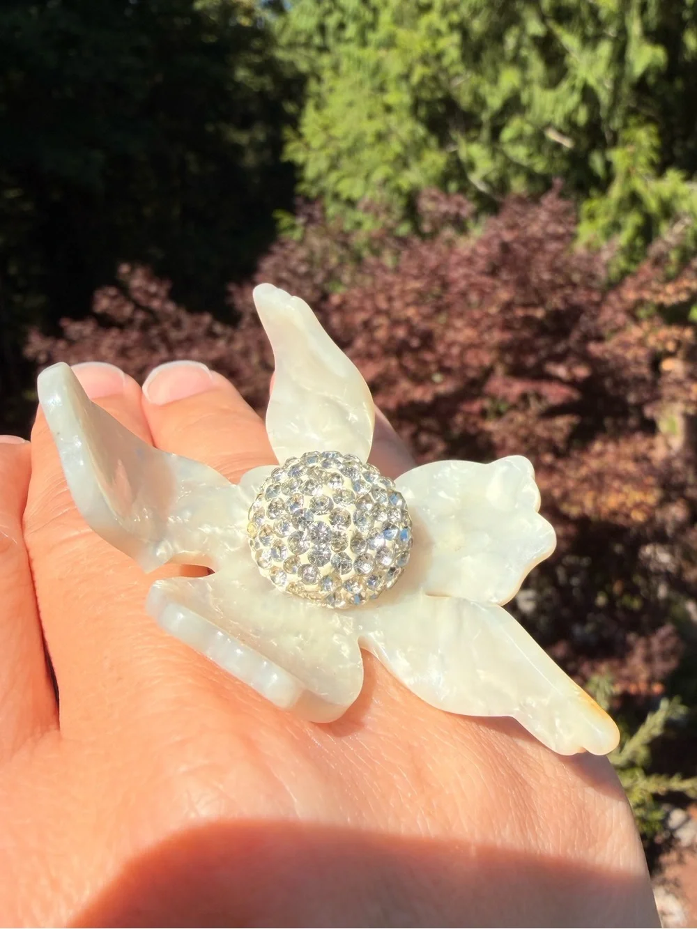 Lele Sadoughi Crystal Lily Pearl Floral Statement Ring Size 8